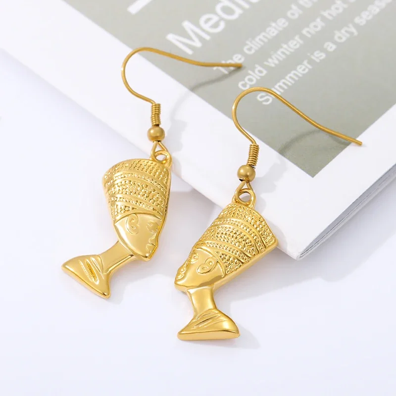 Goddess Isis Ancient Egyptian Stainless Steel Egyptian Queen Nefertiti Earrings African Map Earrings Jewelry Africa Ethnic Gifts