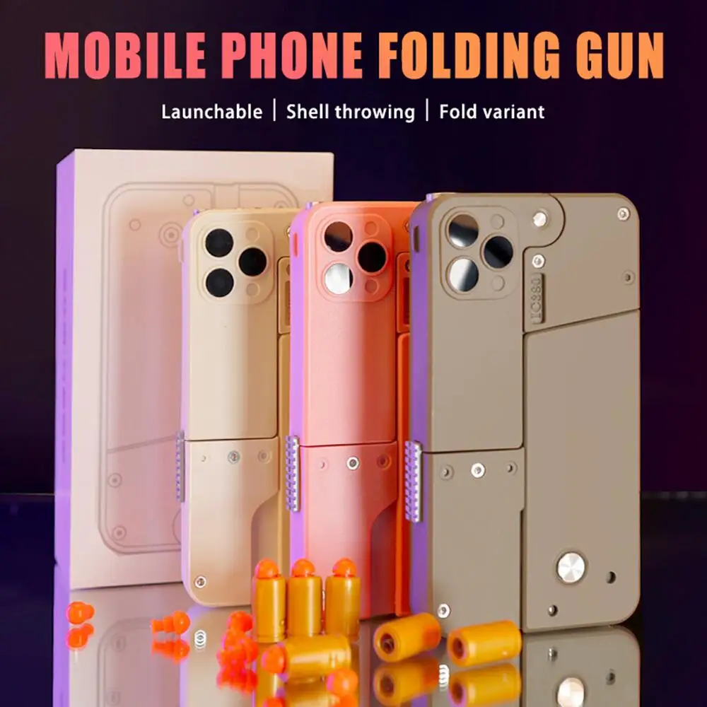 Creative Folding Pistol Bullet Automatic Pop Up Soft Bullet Toy Mobile Phone Appearance Gun For Game Battle For Kids Toys Gifts