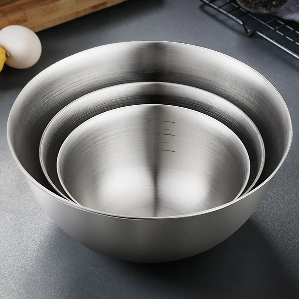 

3pcs 304 Stainless Steel Mixing Bowls Kitchen Salad Bowls Set Nesting Storage Bowl Cooking Bowl Baking Accessory with Scale