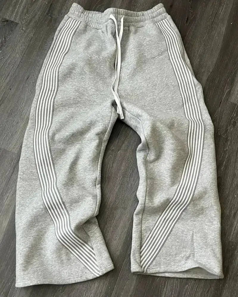 Y2K Side Multi White Stripe Print Straight Pants Summer Quick Dry Sports Drawstring Trousers Unisex Streetwear Long Sweatpants