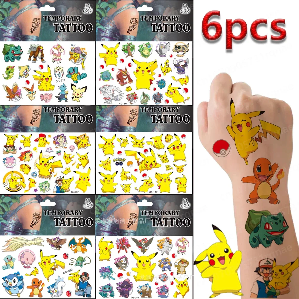 

Pokémon Tattoo Sticker Anime Pika-chu Temporary Fake Tattoo Body Arm Hands Waterdichte Tatouages Pour Kids Cartoon Toy Gift