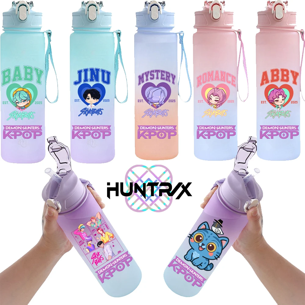 750ML KPop Demon Hunters Gradient Color Water Cup HUNTR/X Rumi Mira Zoey Jinu Drinking Bottle Saja Boys Tiger Kid Birthday Gift