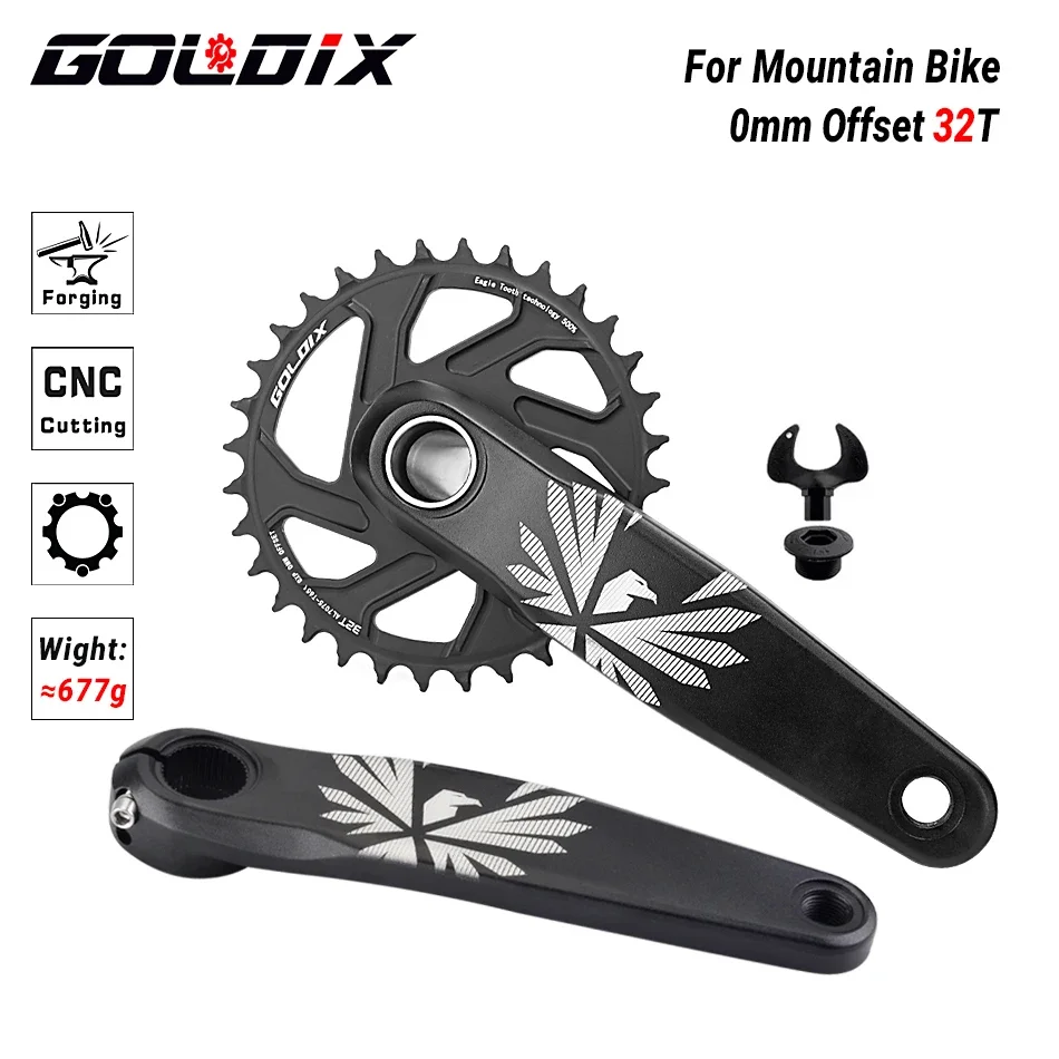 GOLDIX Fiets Crankstel 170/175mm Crank lengte 0mm Offset Direct Installeren Kettingblad 30/32/34/36/38T Voor Mountainbike Crankstel