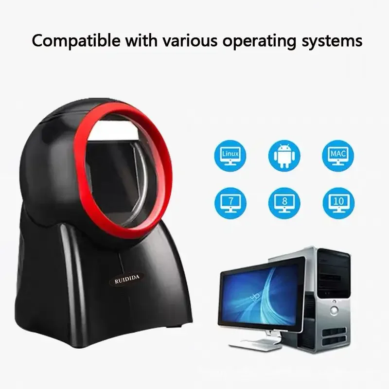 Platform Barcode Scanner 1D 2D Desktop Bar Scanner Hands-free Barcode Reader Store Product Qr Code Reader