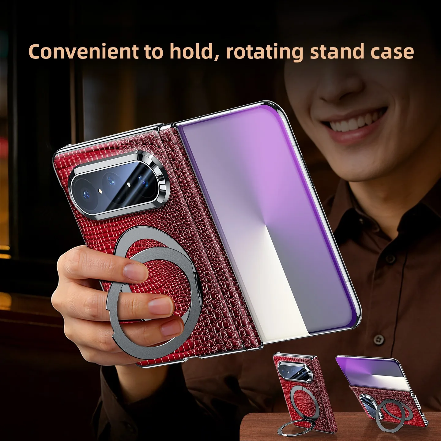 

For magsafe magnetic phone case for huawei pura x max genuine leather Case with Hinge Protection,Full Lens Cover ,stand case