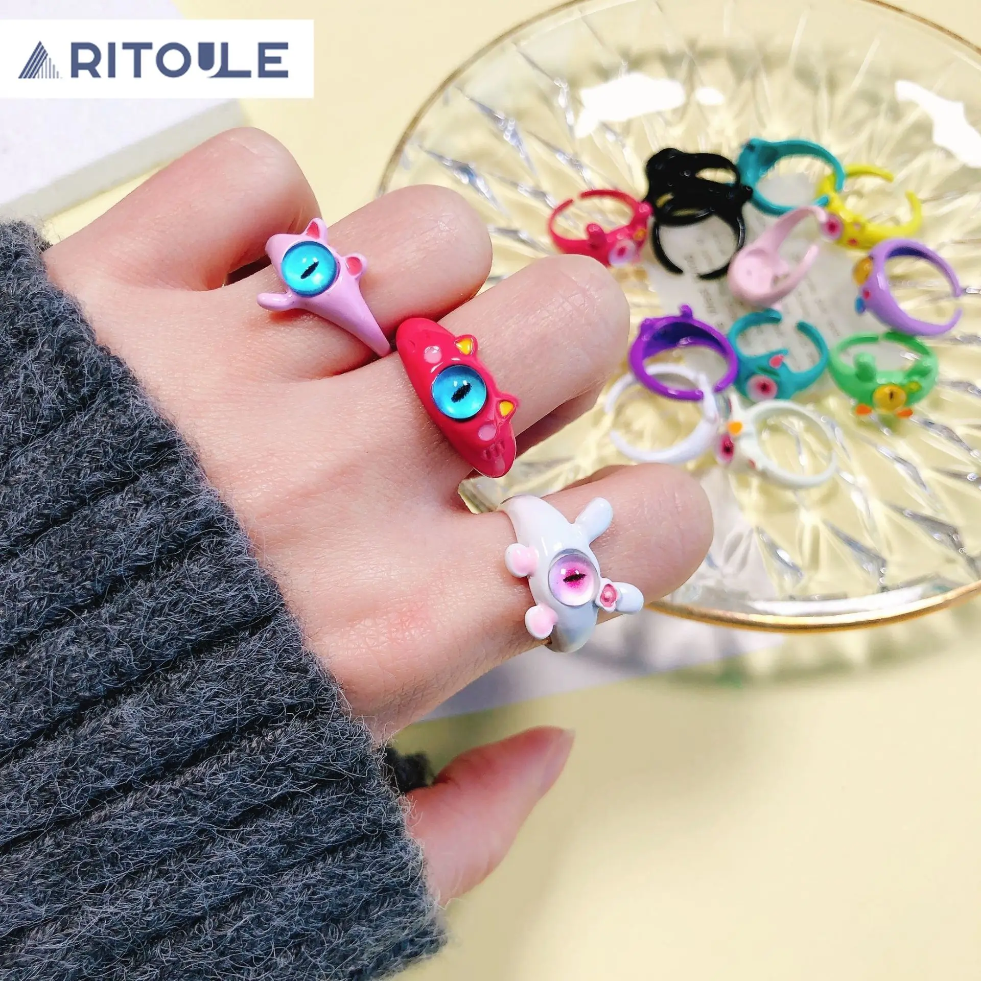 Little Monster with Cute Eyes Cute Opening Ring Ghost Horse Unique and High Grade Childlike Taste Index Finger Ring Handicraft