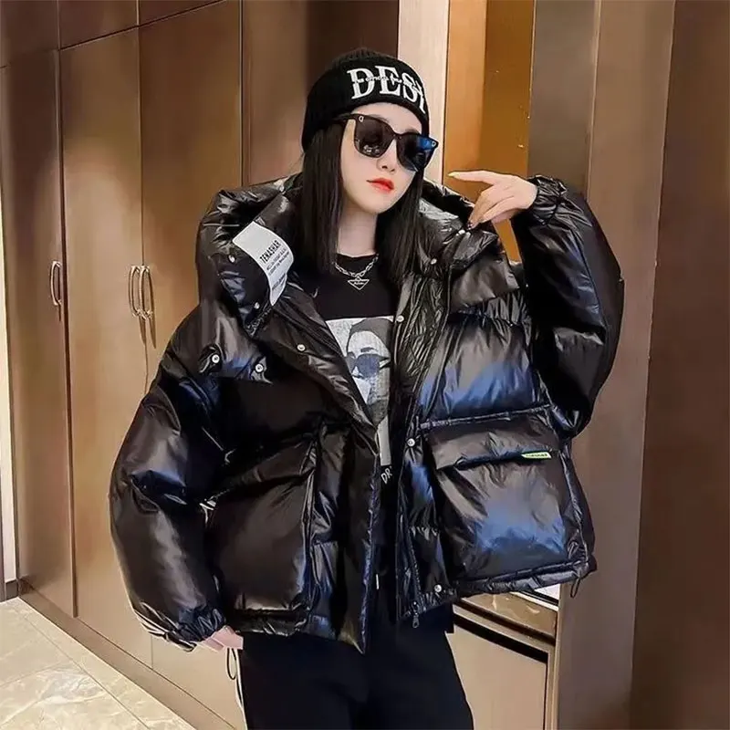 

Winter 2025 Women's Short Style Down Cotton Jacket Candy-Colored Big Pocket Trendy Thickened Bread Outerwear Fashionable Coat Fe