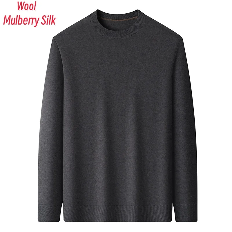 Men Mulberry Silk Knit Tees 2025 Spring Casual O-Neck Wool Thin Sweater Long Sleeve Basic Clothing Male Pullover Jumpers