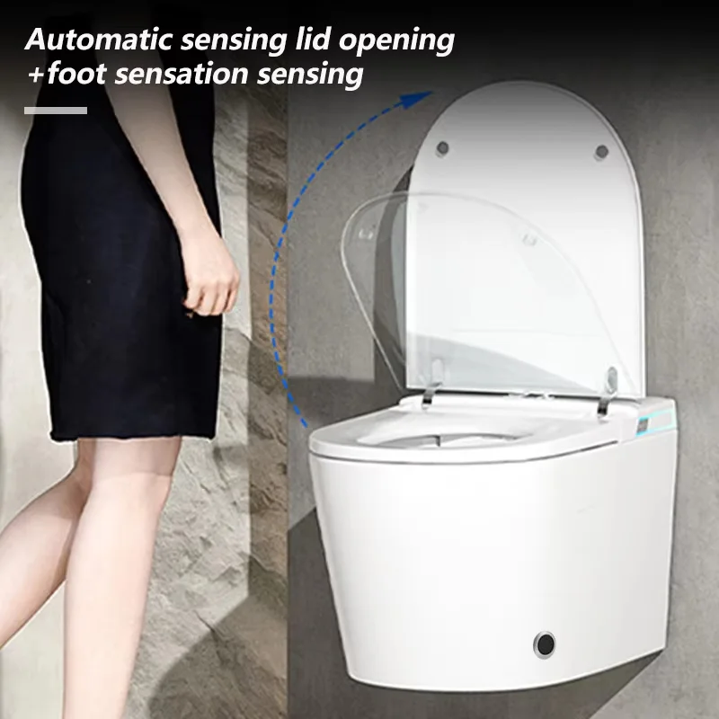 Wall-Hung Automatic Lid Flip Smart Toilet Seasonal Temp Control Built In WaterTank Toilet RemoteControl Heated Seat Auto Flush