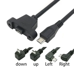 90 degree left Right angle Micro-usb port Male to Female Lock connector micro usb panel mount extension cable with screw mount