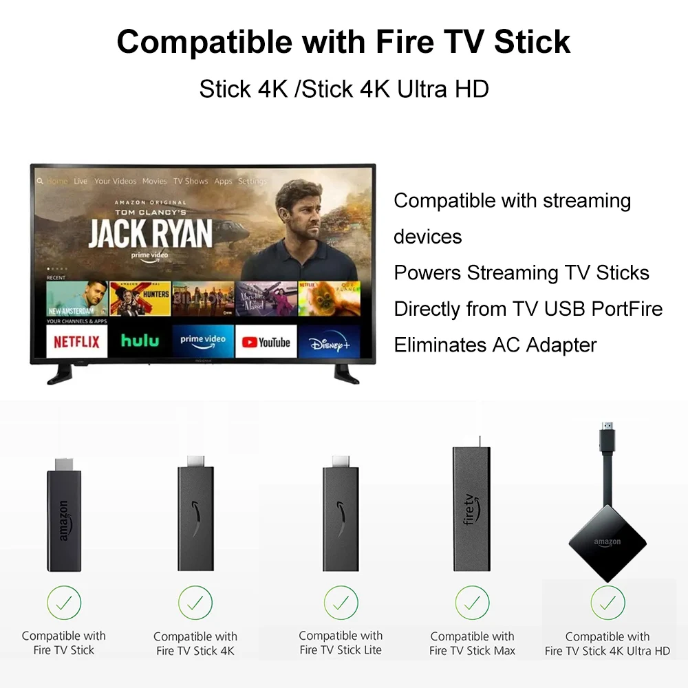 USB-адаптер питания 2000 мАч для Amazon Fire TV Stick 4K Max Lite Roku Streaming Stick Chromecast Smart Stick