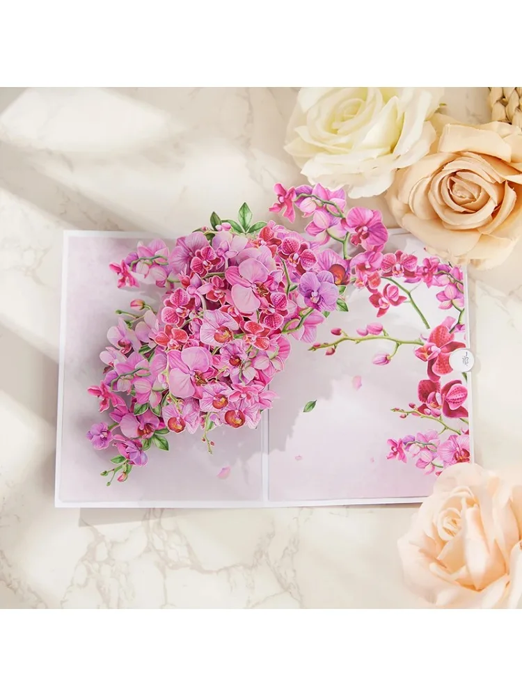 Carte de vœux pop-up avec orchidées Cymbidium, avec enveloppe, fleurs, carte postale, cartes d'anniversaire florales, cadeaux de la Saint-Valentin, décoration créative pour la maison