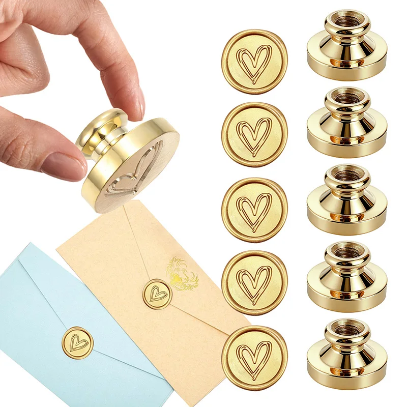 

1Set Valentine's Day Sweet Heart Wax Seal Stamp Brass Round Love Heart Printed 3D Sealing Stamp Wedding Invitations Decorations