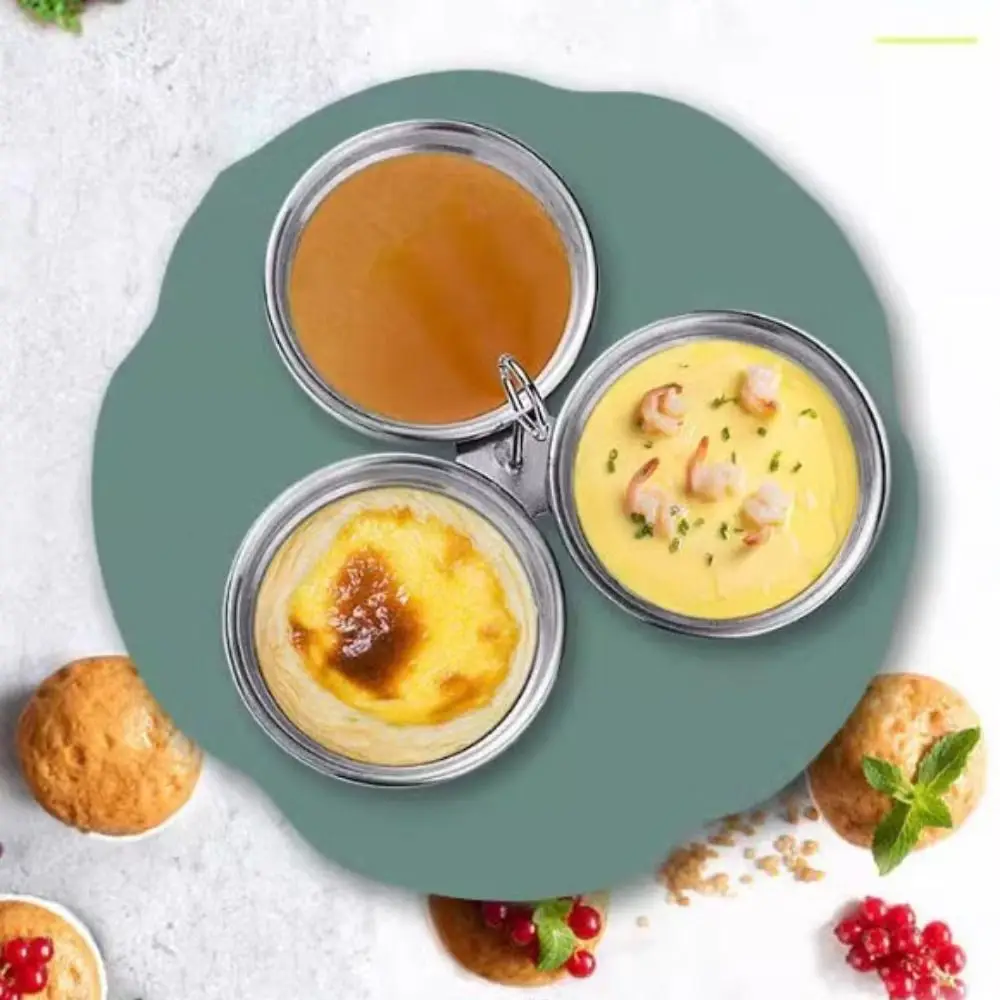 Kitchen Gadgets 3 Cup Egg Poaching Pan with Grab Handle Stainless Steel Egg Cooker Mold Rust-proof Steamed Egg Mould Pudding