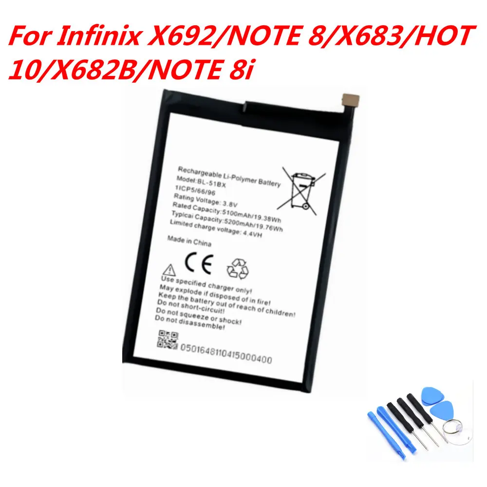 

Original 3.8V 5200mAh BL-51BX Battery For Infinix X692/ NOTE 8/ X683/ HOT 10/ X682B/NOTE 8i Cell Phone