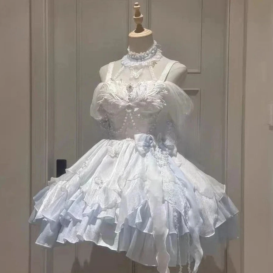 2026 Sweet Lolita Y2k Mini Dresses Women Lace Patchwork Short Sleeve Elegant Bandage French Vintage Short Party Dress Female - Image 6