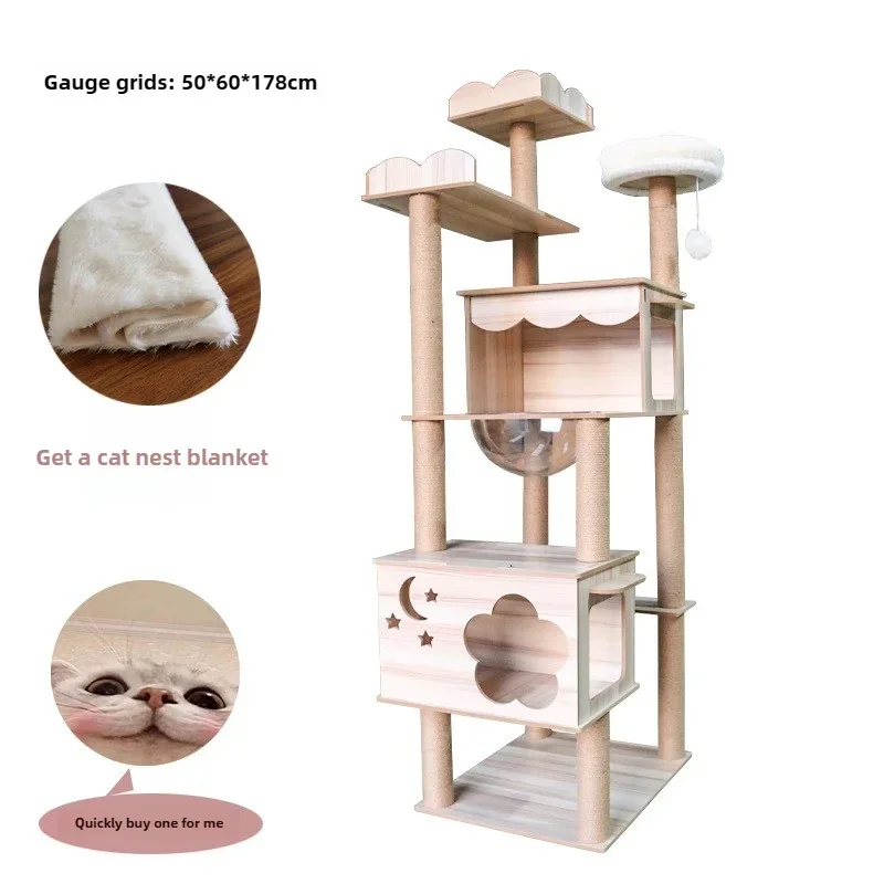 Wooden Cat Climbing Frame Multi-layer Cat Tree House Pet Luxury Villa Wear-resistant Sisal Scratching Post Cat Climbing Toys