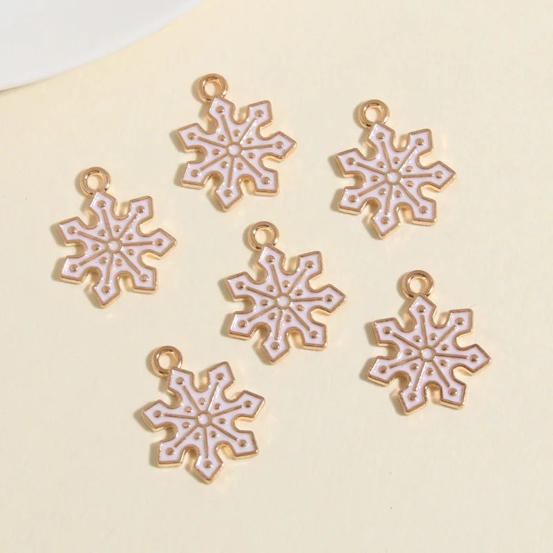 10pcs Gold Color 21x17mm Lovely Enamel Snowflake Charms Christmas Pendant Fit Necklaces Handmade Jewelry Making Finding Supplies