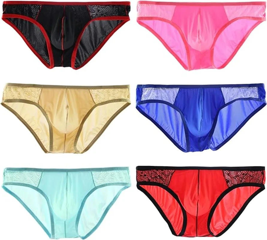 3pcs  Ice Silk Men Sexy Briefs Underwear Male Low-Rise Panties Underpants 7 Colors S, M,L,XL B162