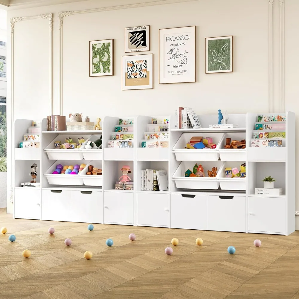 Organizador de armazenamento de brinquedos grande de 50 '' com 4 caixas de brinquedos, organizadores de brinquedos e armazenamento com 6 cubículos de armazenamento e 2 gavetas móveis