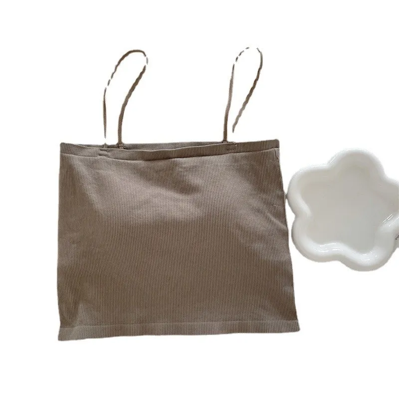 توب نسائي صيفي مخطط بحمالات وتصميم ملفوف حول الصدر، مصنوع من النايلون، مريح وقابل للتنفس