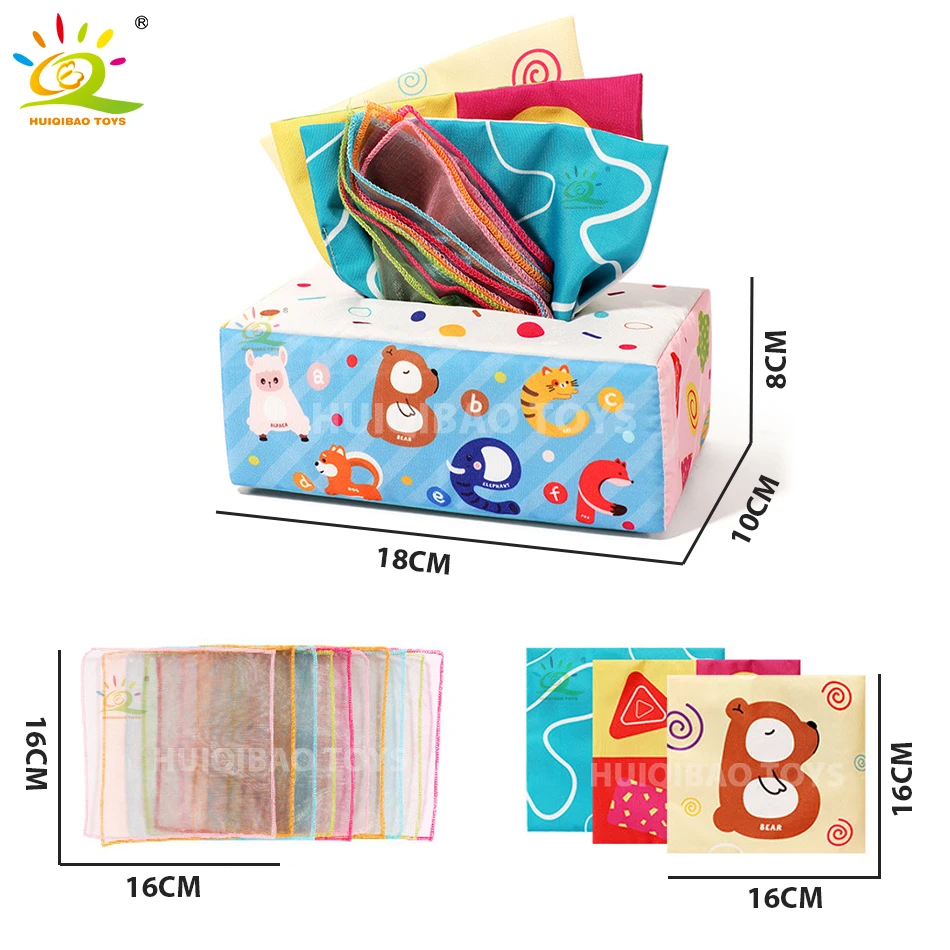 Montessori Toys Baby Tissue Box Soft Paper Toddler Finger Exercise Educational Learning Activity Sensory Plush Toy for Kids Game