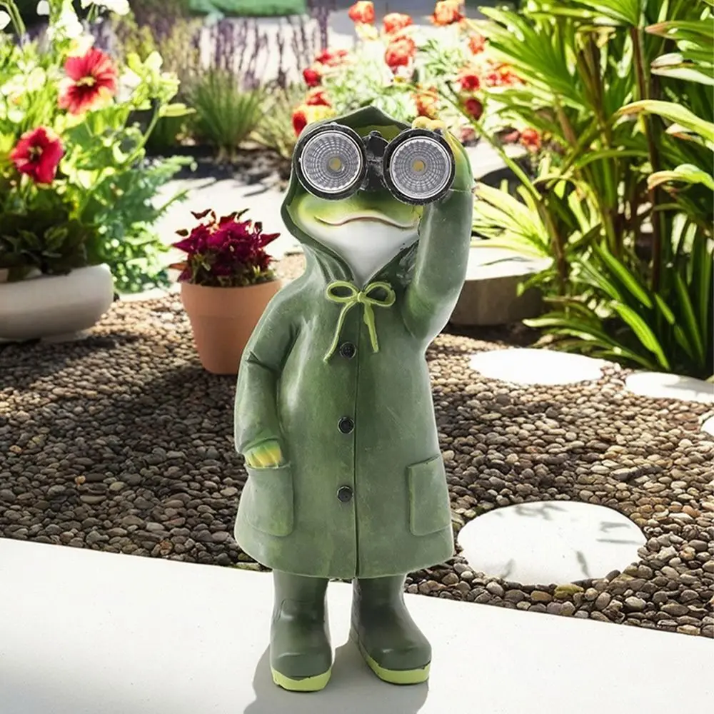 

Funny Resin Raincoat Frog Statue Ornament Solar Powered Cute Animal Sculpture Waterproof Miniatures Figurine Porch