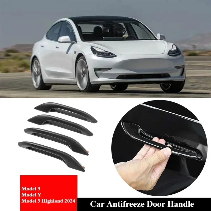 Car Antifreeze Door Handle for Tesla Model Y/3/3+ Highland 2024 Frost Proof Door Handle Patch Cover ABS Auto Modification Parts