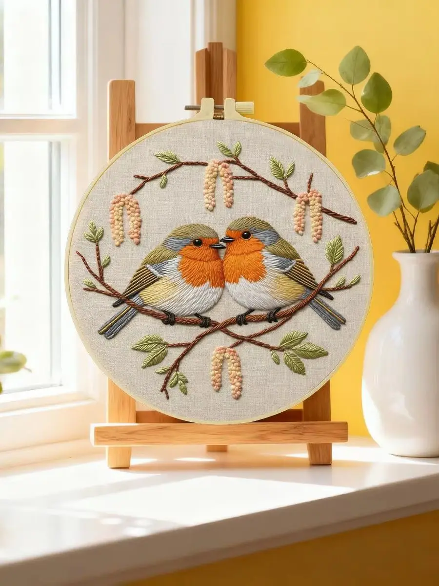 1 Stück 20X20CM/15X15CM 7,87/6,3 Zoll Vögel Stickerei Starter-Kit DIY-Kit DIY-Stickerei-Set Handarbeiten Nähkunst Malerei – Detail 6
