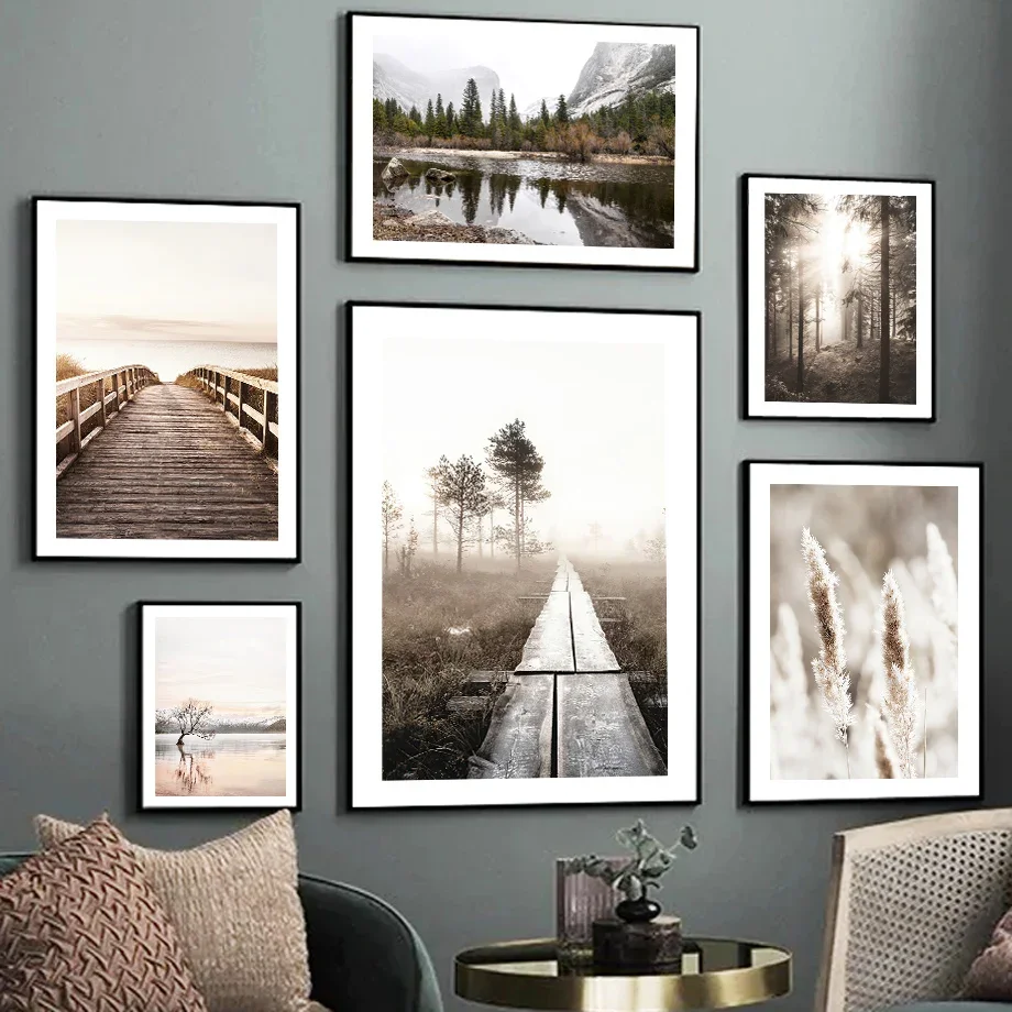 

Path Reed Forest Mountain Lake Landscape Wall Art Canvas Painting Nordic Posters And Prints Wall Pictures For Living Room Decor