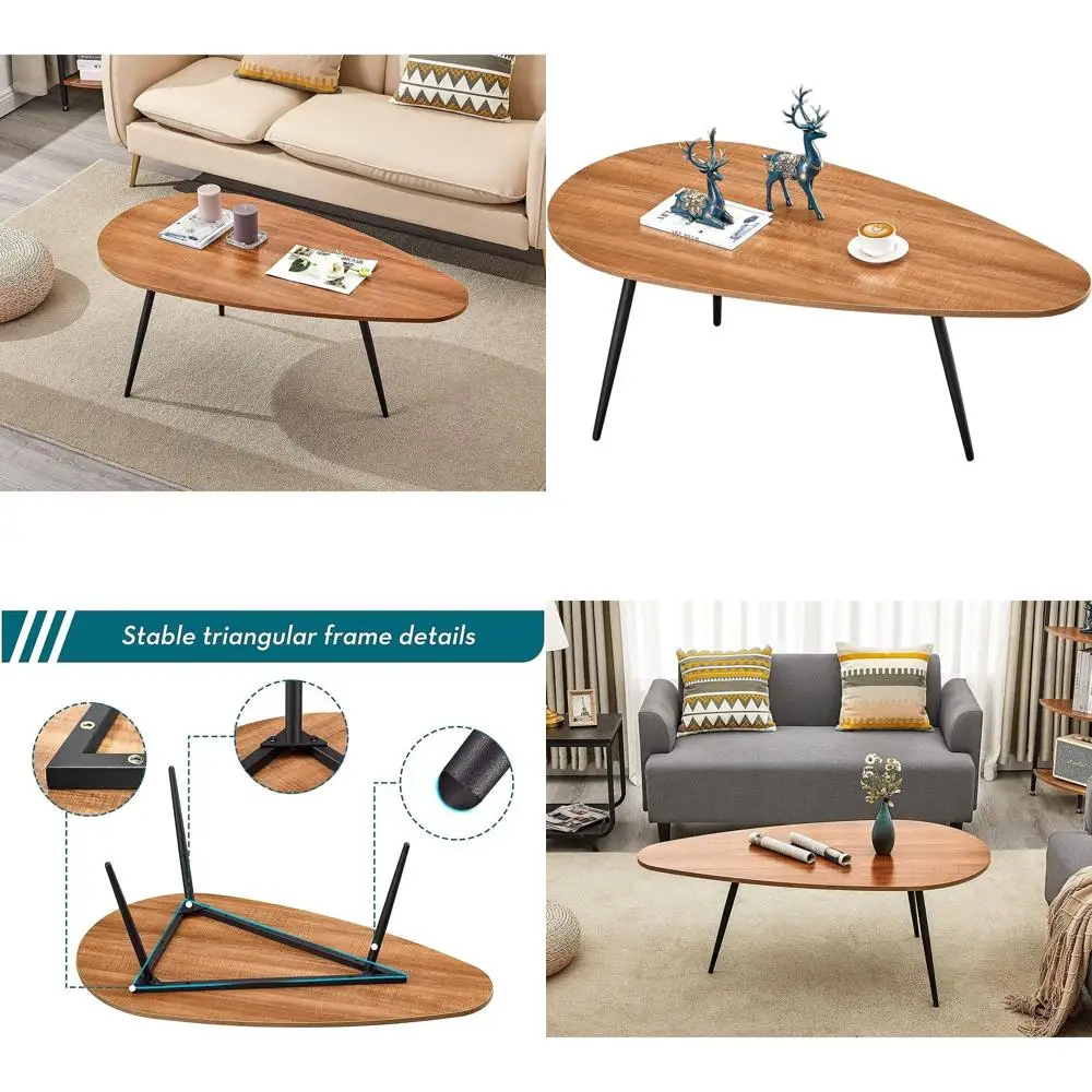 

Rustic Walnut Oval Mid Century Modern Coffee Table, 22.2 Diameter x 42.5 Width x 17.1 Height, Living Room Accent