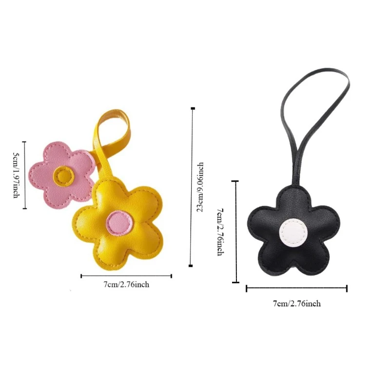 Lovely PU Leather Sunflower Bag Pendant Contrasting Car Keyring Five Petal Flower Keychain Cartoon Fashion Bag Pendant Men