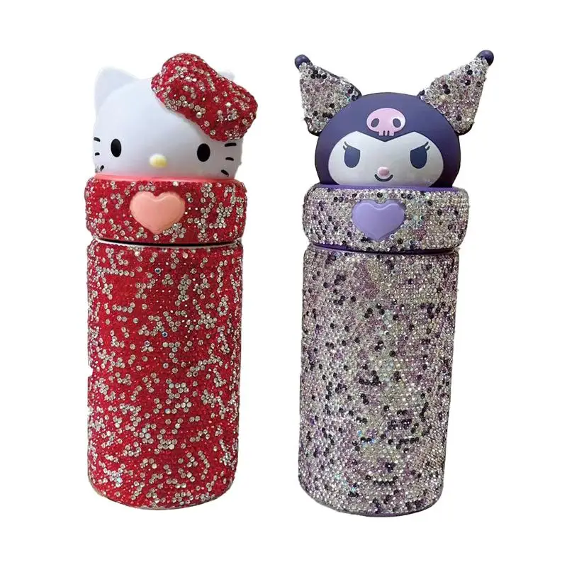 

MINISO Hello Kitty, термос, чашка со стразами, Kuromi kawaii, чашка для воды, SUS304, красивая фигурка, сияющая девушка, милый мультяшный подарок для девушки