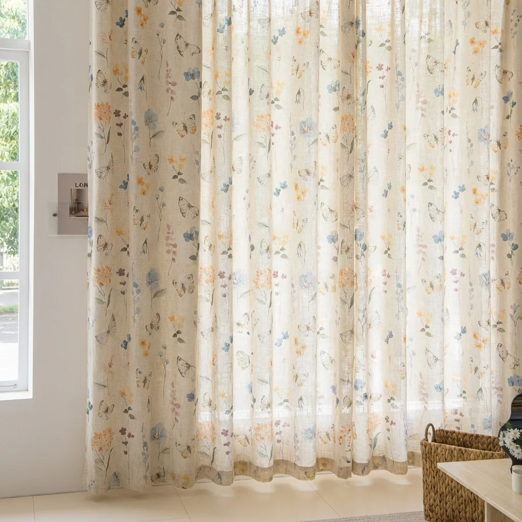 1pc Floral Print Curtain, Semi-Sheer Light Filtering, Modern Style, Living Room Bedroom Balcony, Lightweight Luxury Design