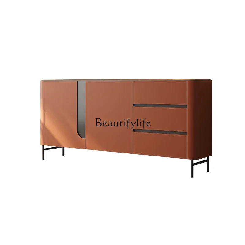 

LJY*Italian minimalist saddle leather solid wood side cabinet