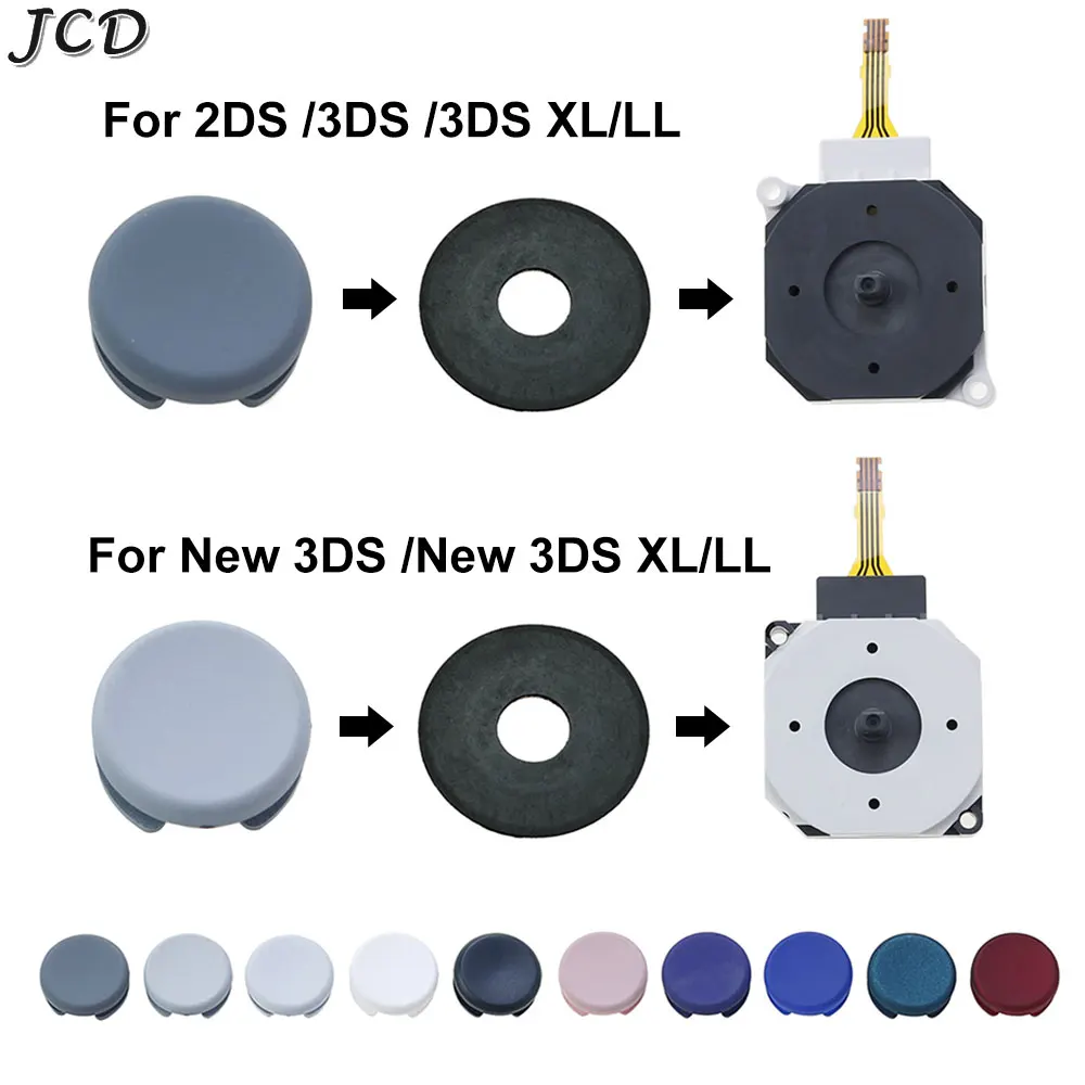 JCD 1 jeu de boutons de pouce, joystick + capuchon de bâton à bascule + coussinet d'anneau anti-poussière pour 2DS 3DS 3DSXL pour le nouveau 2DS 3DS XL LL