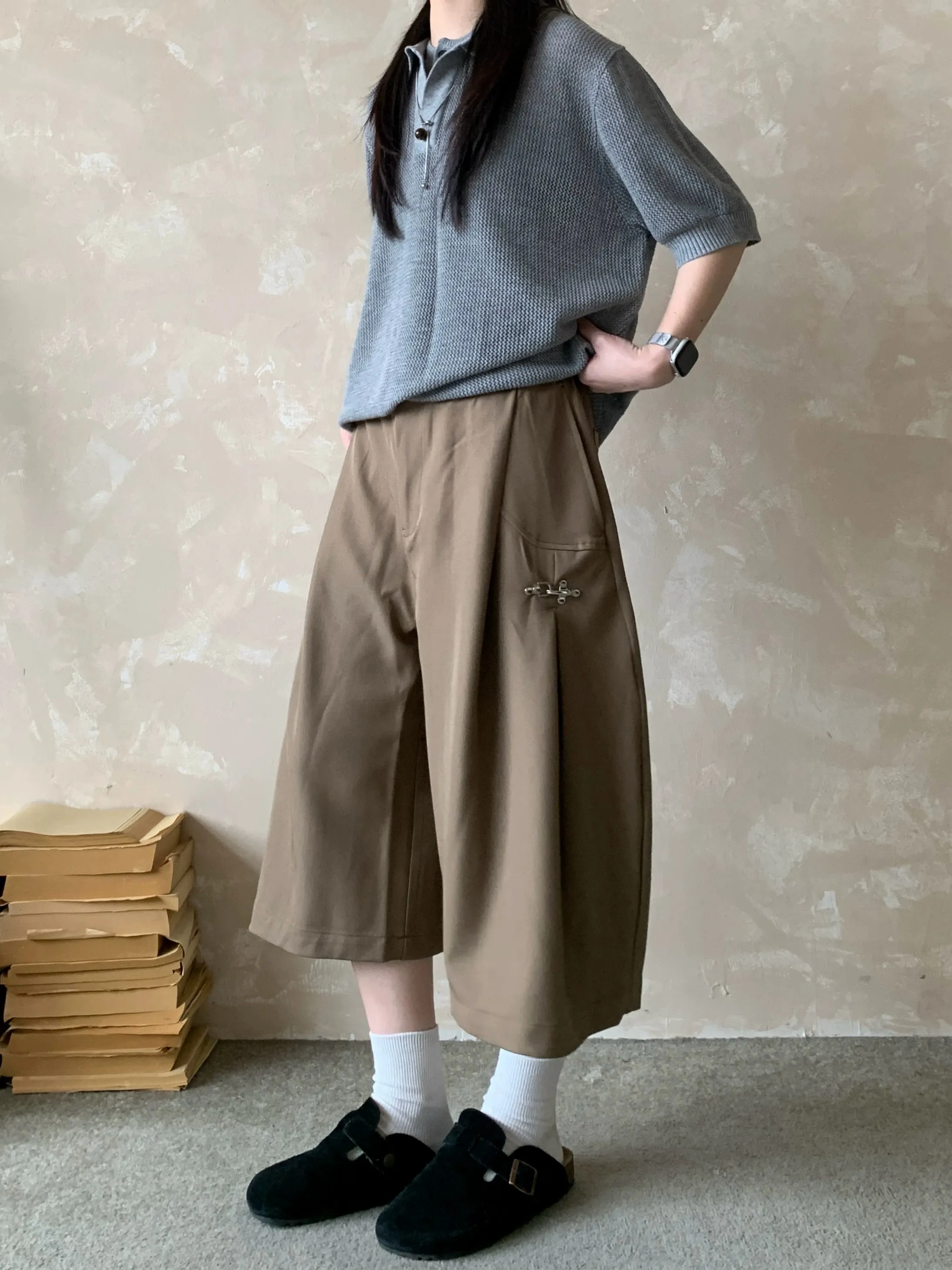 Summer Casual Loose Drapey Aircraft Buckle Seven-Foot Pants Men Women Wide American Style Simple Match Slimming West Pants