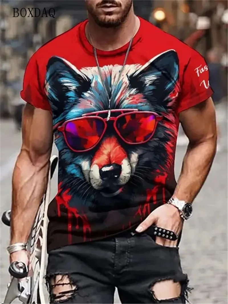 

Funny Wolf Men's T-Shirts Summer Short Sleeve 3D Animal Print Street Personality Male T Shirt 6XL Plus Size O-Neck Casual Tops