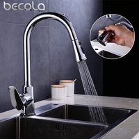 Becola Kitchen Faucet with Pull Down Sprayer Brushed Nickel Single Handle Kitchen Sink Faucets Hot and Cold Water Mixer Tap