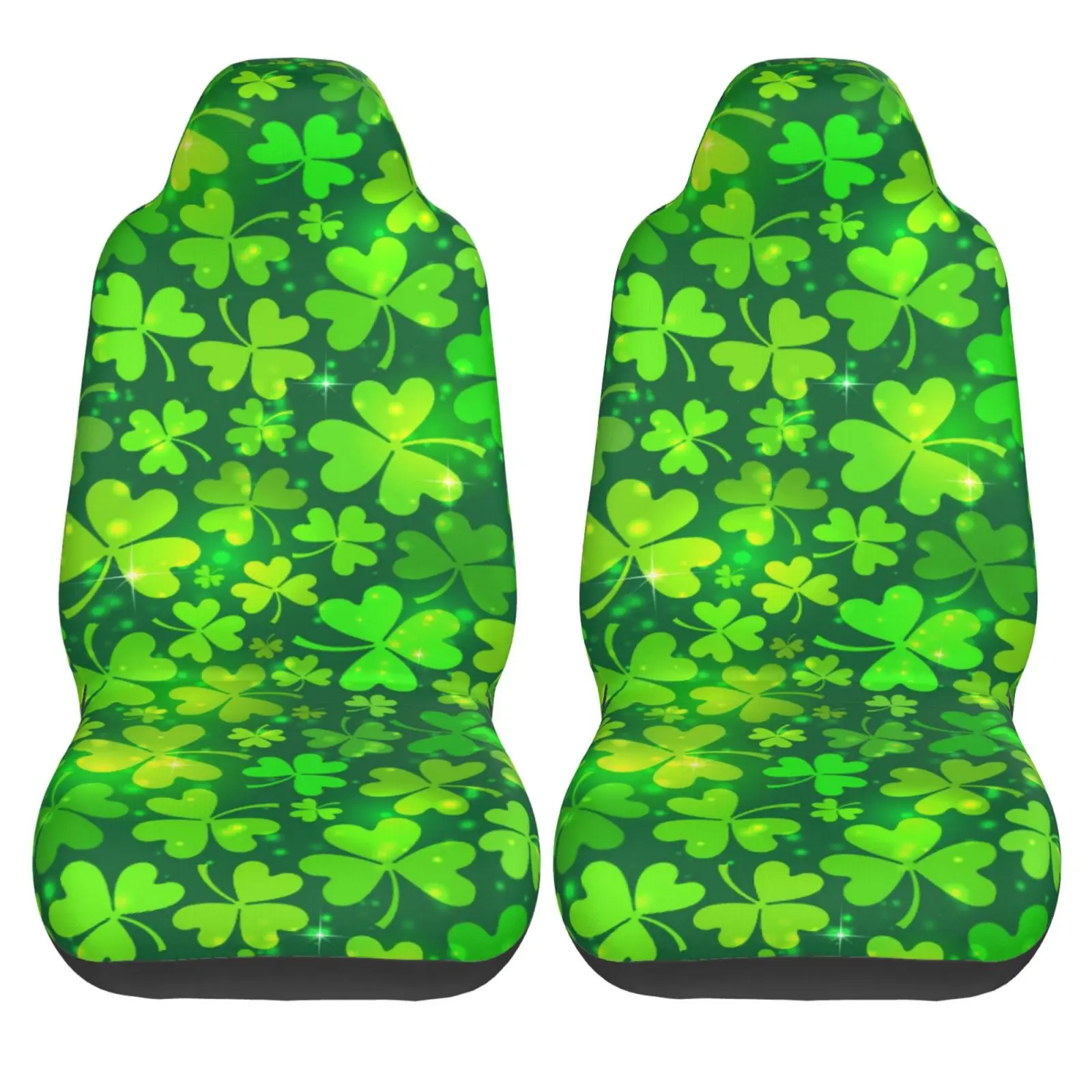 San Patricks Clover Print Car Seat Covers Set for Womens 2pcs Auto Front Seat Protector Universal Car Interior Accessories Full