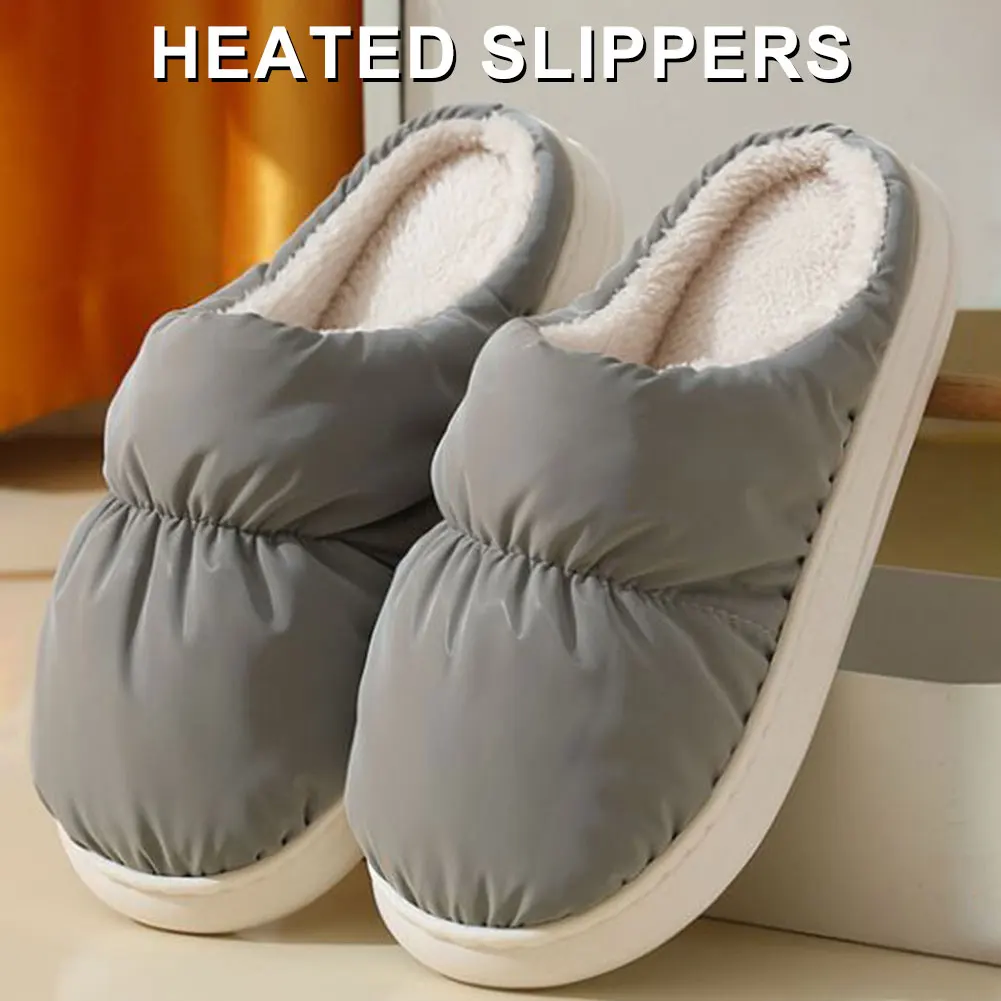 Electric Heating Slippers Adjustable Temperature Plush Heated Slippers Electric Foot Warmer Winter Heated Boots for Home Office