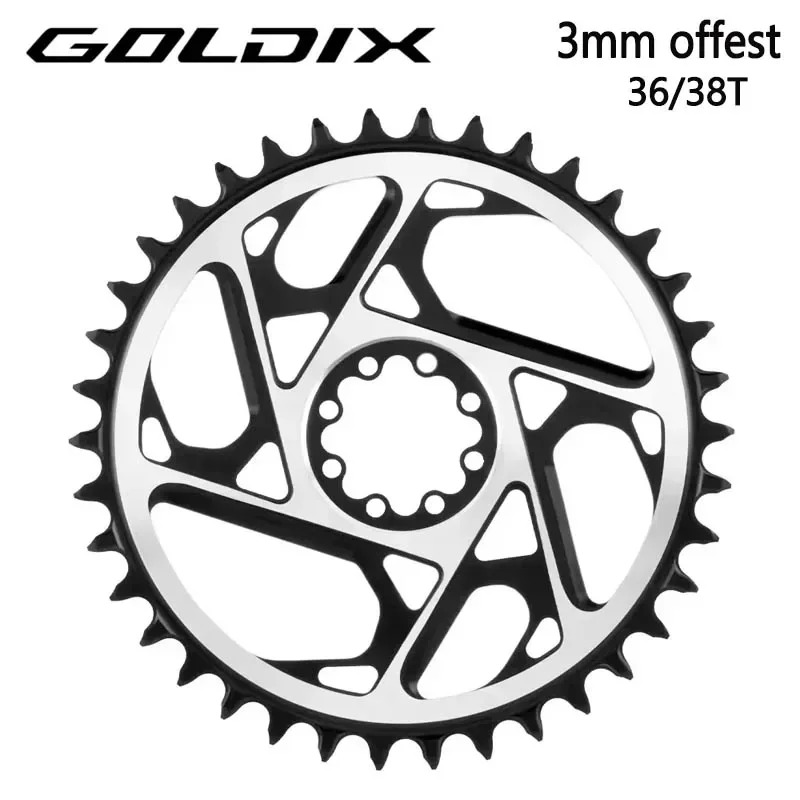 GOLDIX 3mm Offset 8 Bolt  Aluminum Aolly Chainring CNC Hollow Narrow Wide Sprocket 36T 38T for  MTB Bicycle chainwheel parts