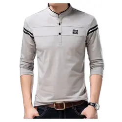 Autumn Men's Mandarin Collar Long Sleeve Tshirts Trend Slim Cotton Korean Style Polo Shirt Labelling Male Tops for Spring 4XL