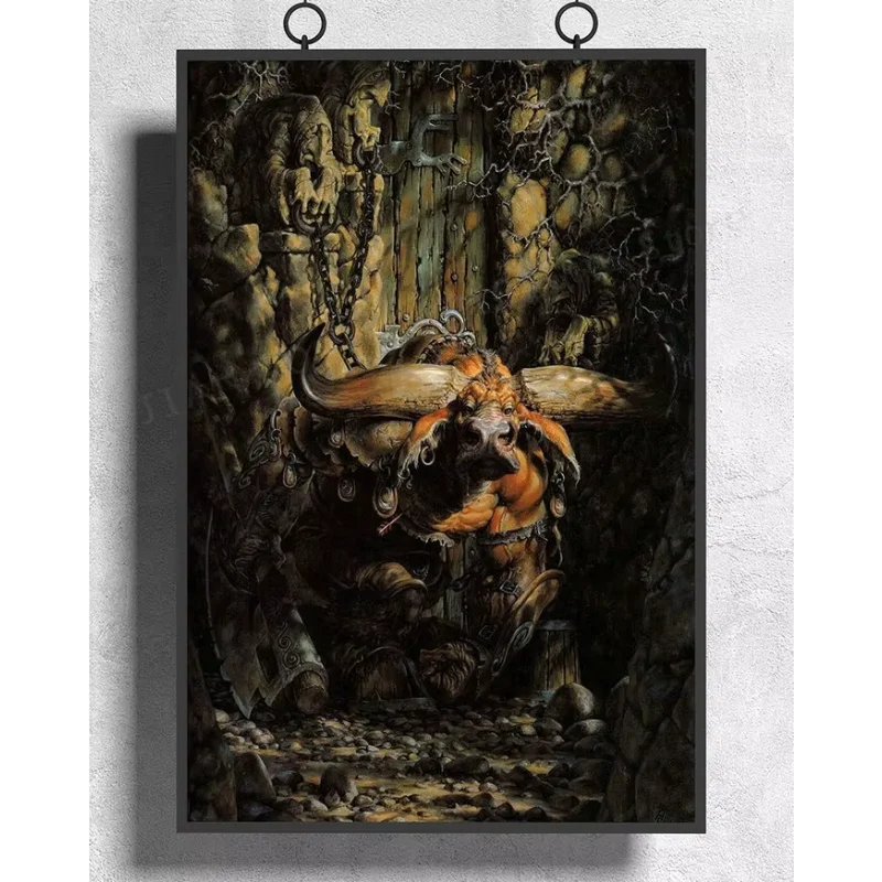 H362 Silk Poster Home Decoration fantasy Minotaur with ax and chain Wall Art Christmas Gift