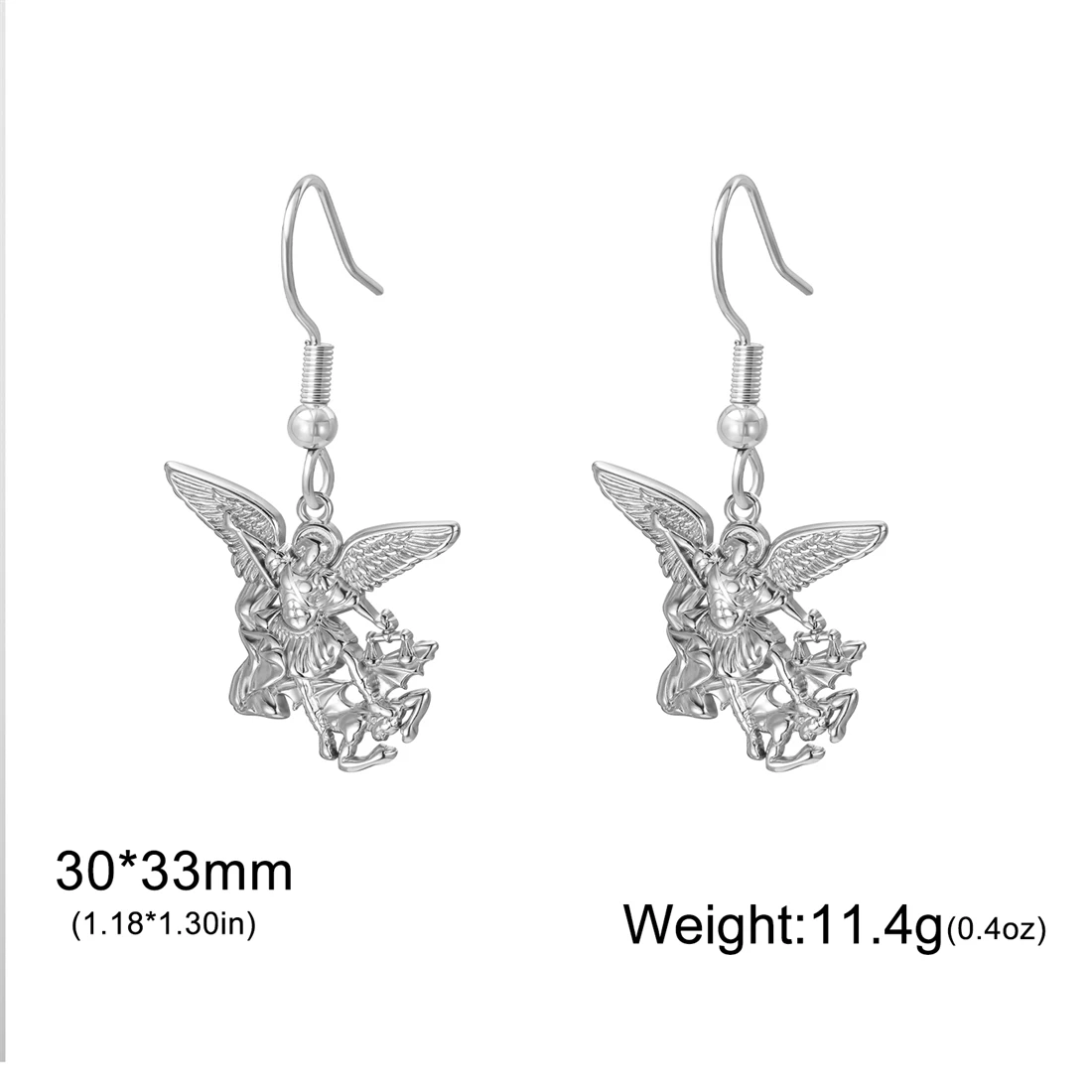 Eueavan Erzengel St. Michael Schütze uns Ohrringe für Frauen Edelstahl Katholischer Schutzpatron Hängeohrringe Schmuck Geschenk – Detail 13