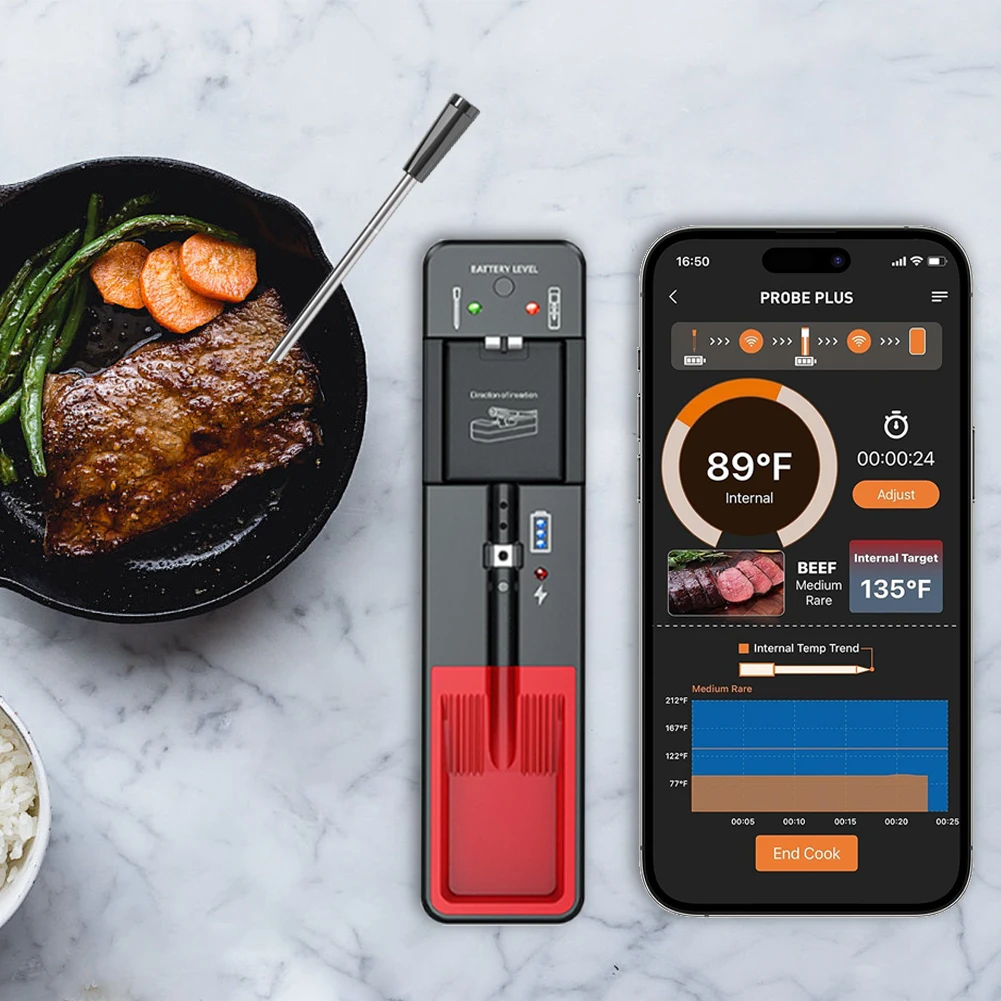 Smart Meat Thermometer Wireless Meat Thermometer Long Range Cordless Meat Thermometer Barbecue Thermometer for Camping Cooking