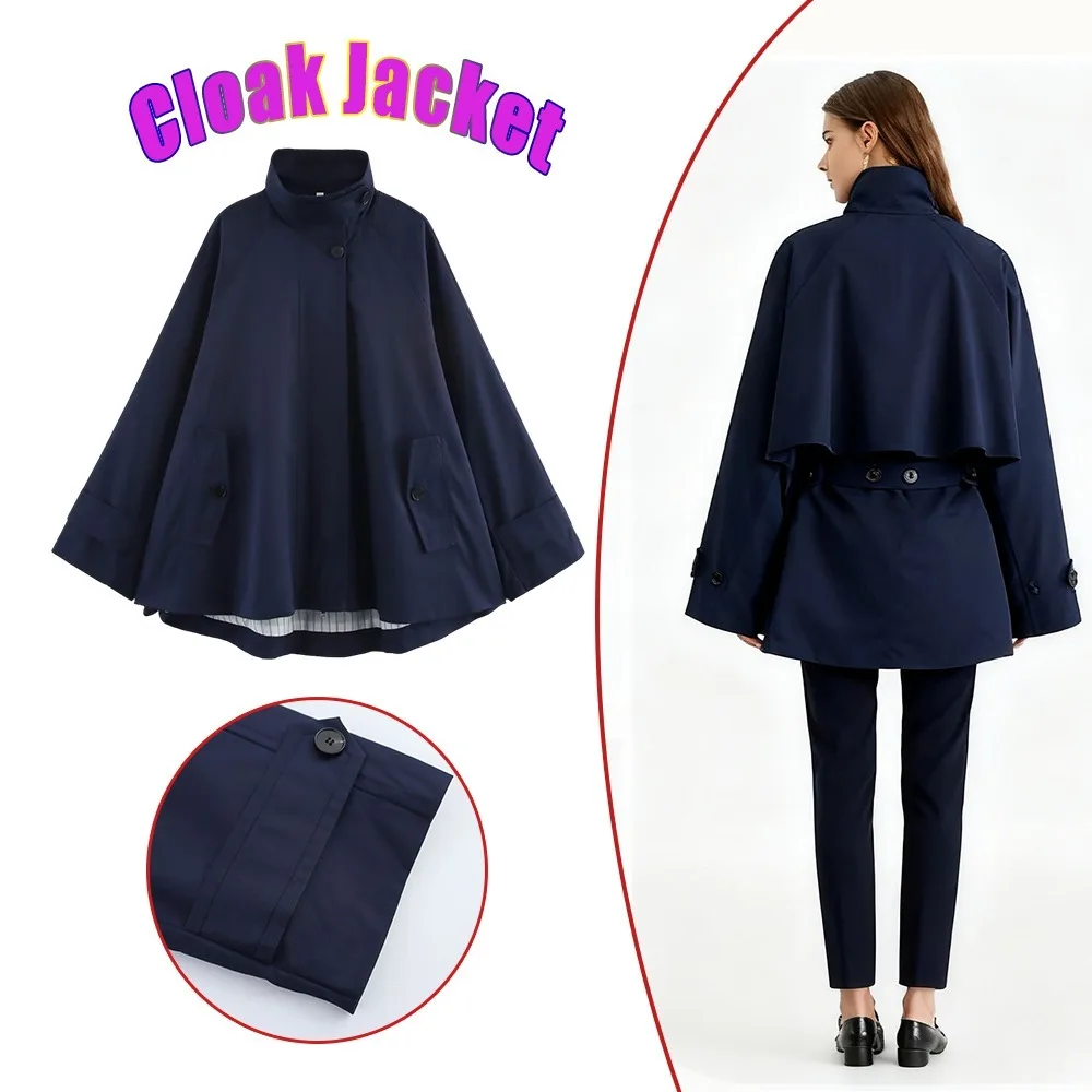

Fashion Ladies Cape Style Coat with Tie Strap Decoration New Wholesale Womens Cloak Jacket Outerwear Apparel Clothing Hot Trends