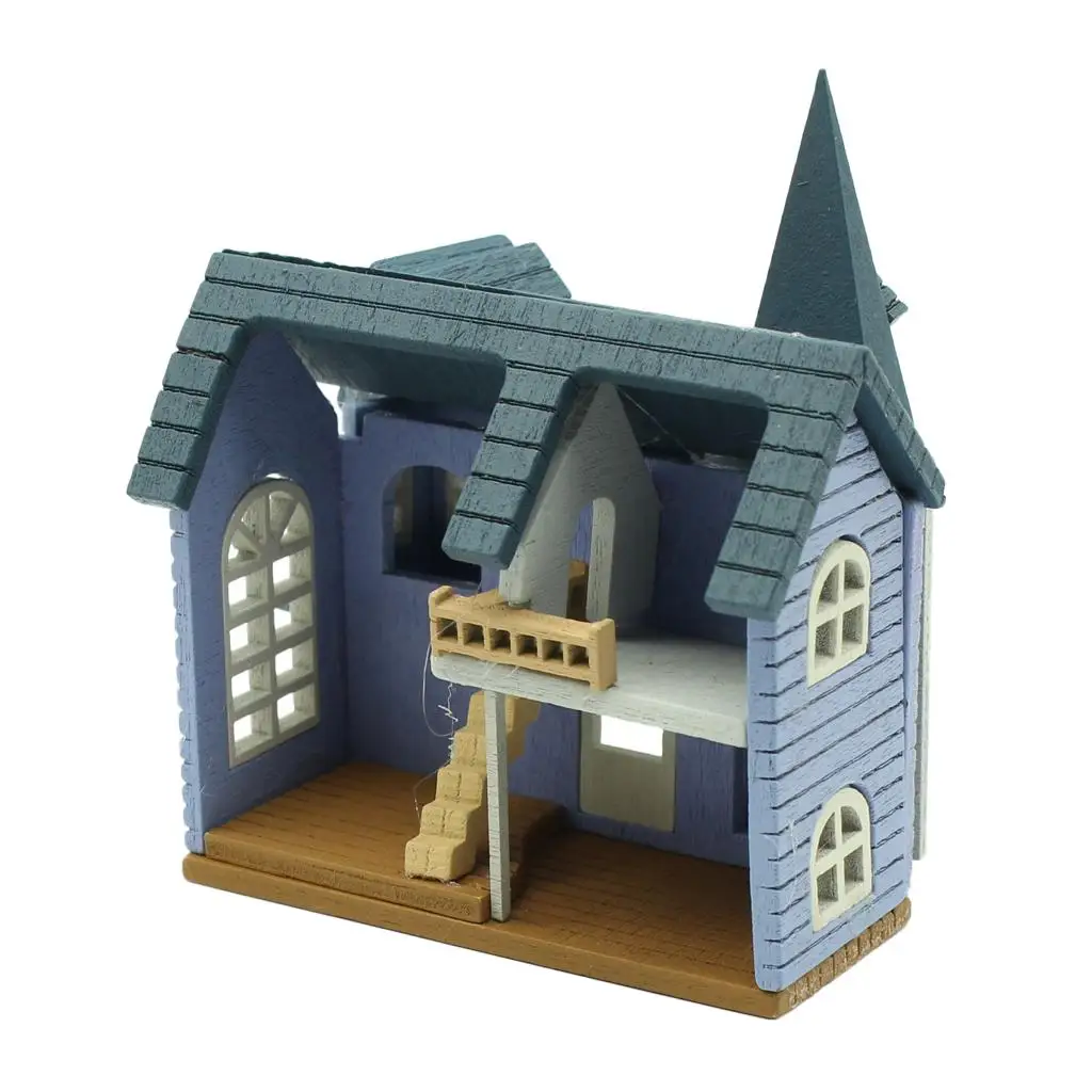 DIY Mini Drewniany Domek dla Lalek Skala 1/24 Niebieski Zestaw do Składania Rękodzieła Miniaturowe Meble dla Entuzjastów Rękodzieła