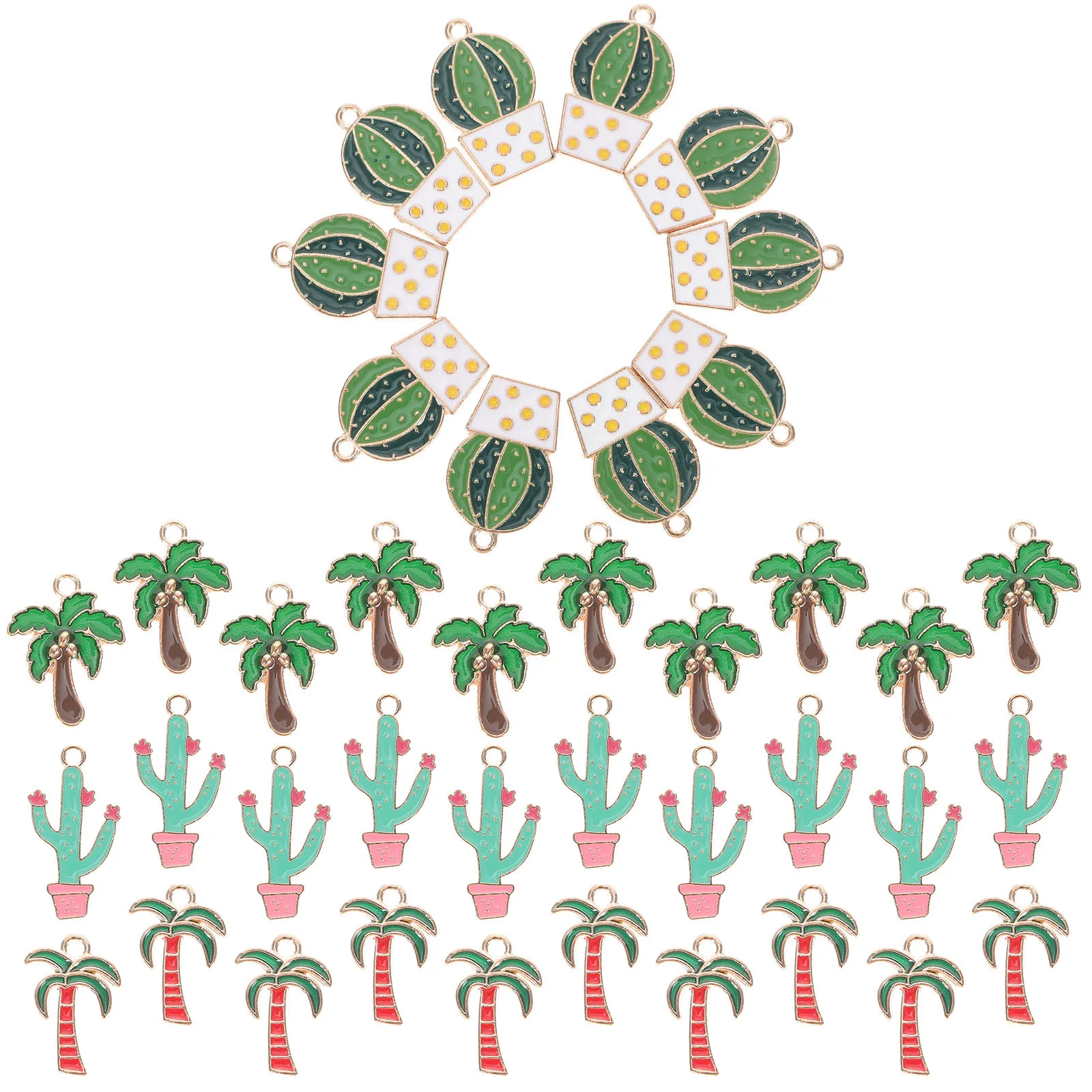 

40Pcs Hawaii Style Enamel Cactus Tree Charms DIY Jewelry Making Accessories Necklace Earrings Bracelet Pendants