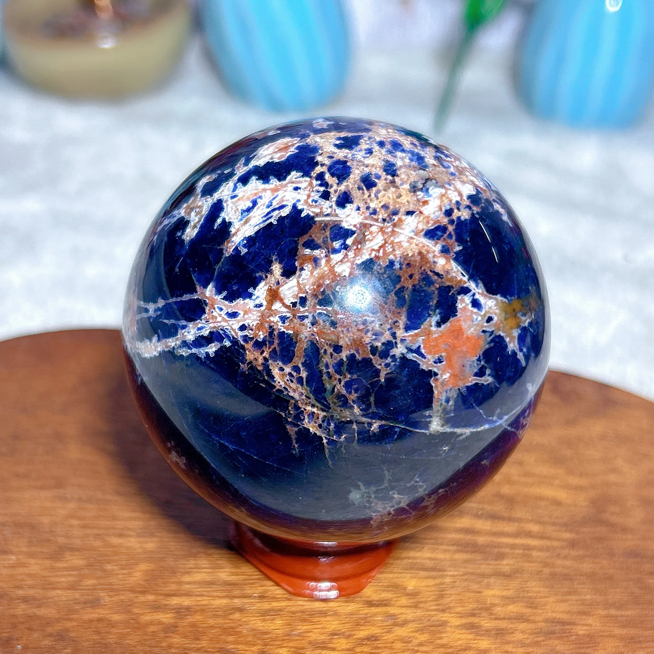 Healing Natural Crystal Sodalite With Pyrite Sphere Sunset Patter High Quality Gemstone Mineral Energy Home Decorations Gift